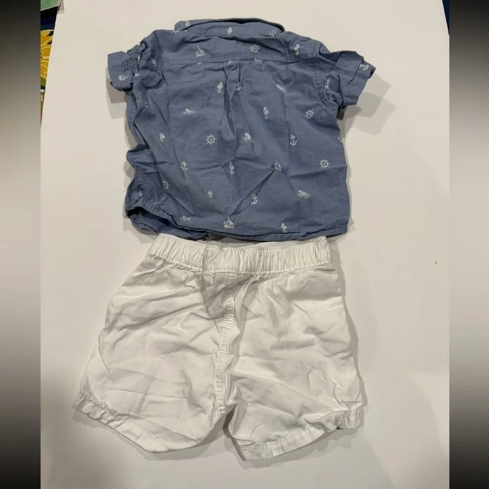 The Children’s Place Boys 3-6month nautical button short sleeve shirt and shorts